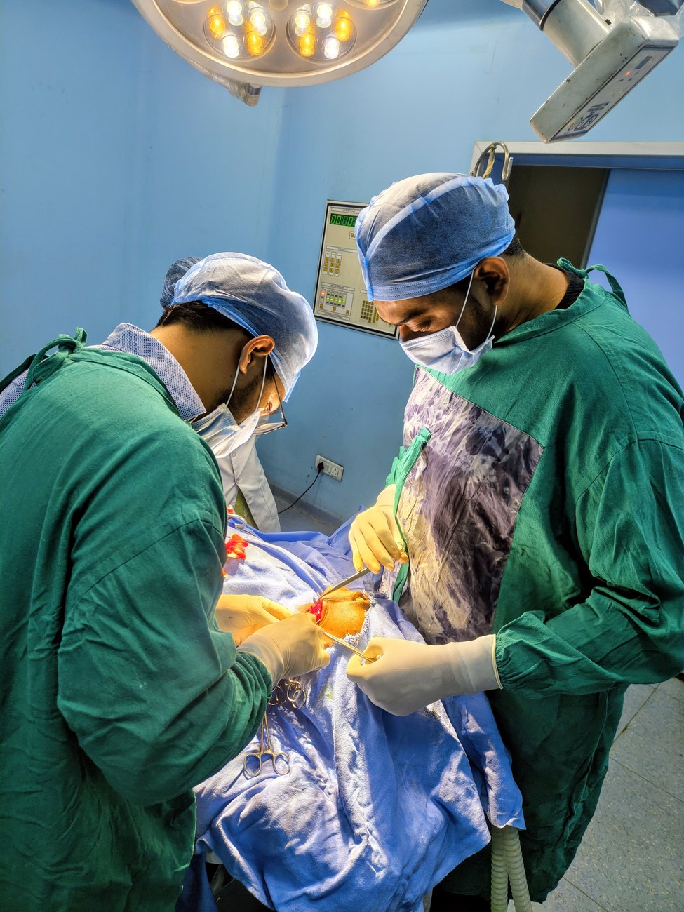 Surgical team performing a dental procedure